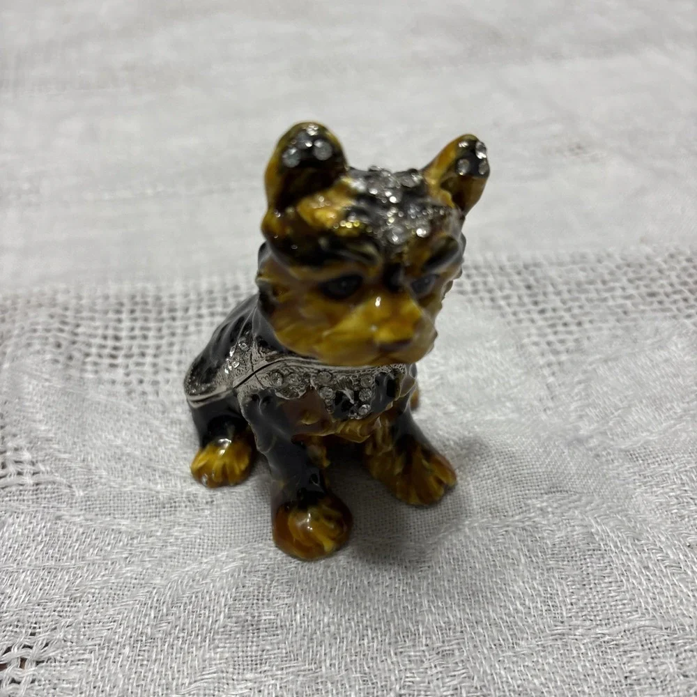 Enamel Black Terrier Dog Trinket Box With Austrian Crystals Rhinestones